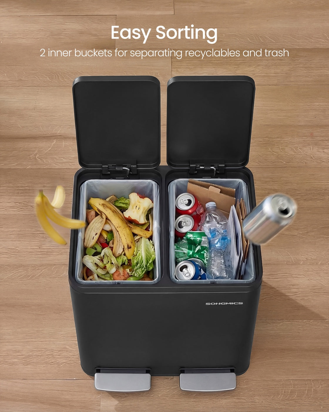 Steel Kitchen Bin with 2 x 15 L Compartments, Silver - image 14