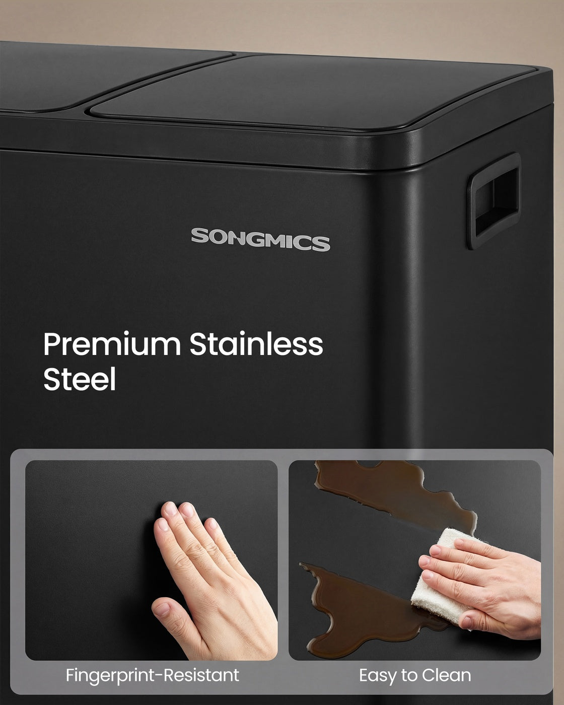 Steel Kitchen Bin with 2 x 15 L Compartments, Silver - image 16