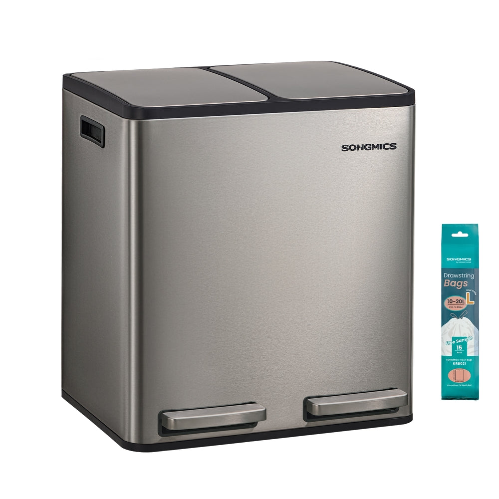 Steel Kitchen Bin with 2 x 15 L Compartments, Silver - image 1