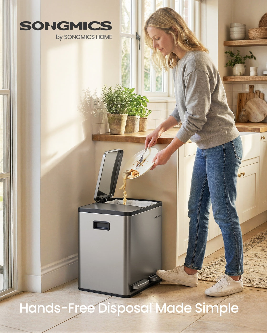 Steel Kitchen Bin with 2 x 15 L Compartments, Silver - image 2