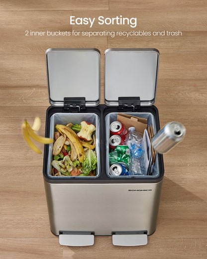 Steel Kitchen Bin with 2 x 15 L Compartments, Silver - image 6