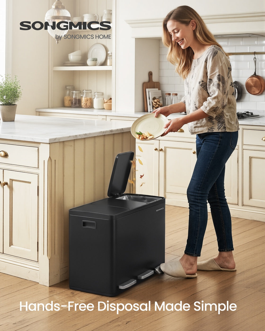 Stainless Steel Kitchen Bin with Three 15 L Compartments - image 10