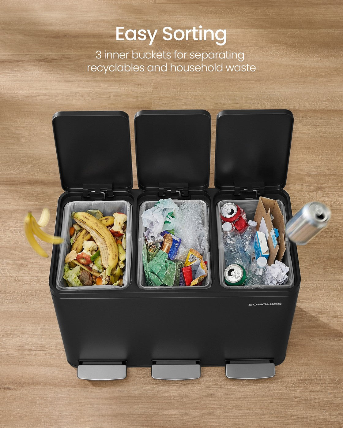 Stainless Steel Kitchen Bin with Three 15 L Compartments - image 14