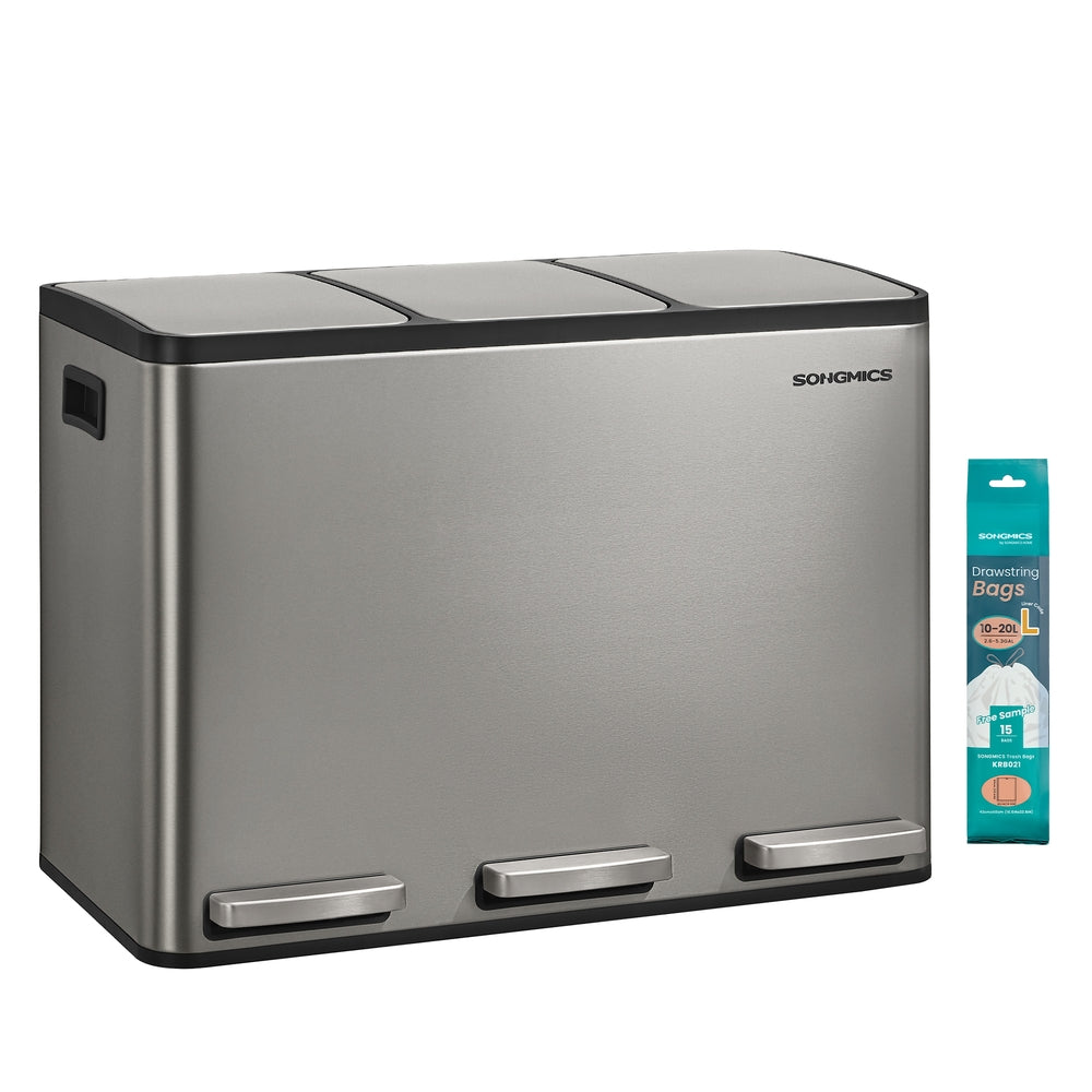 Stainless Steel Kitchen Bin with Three 15 L Compartments - image 1