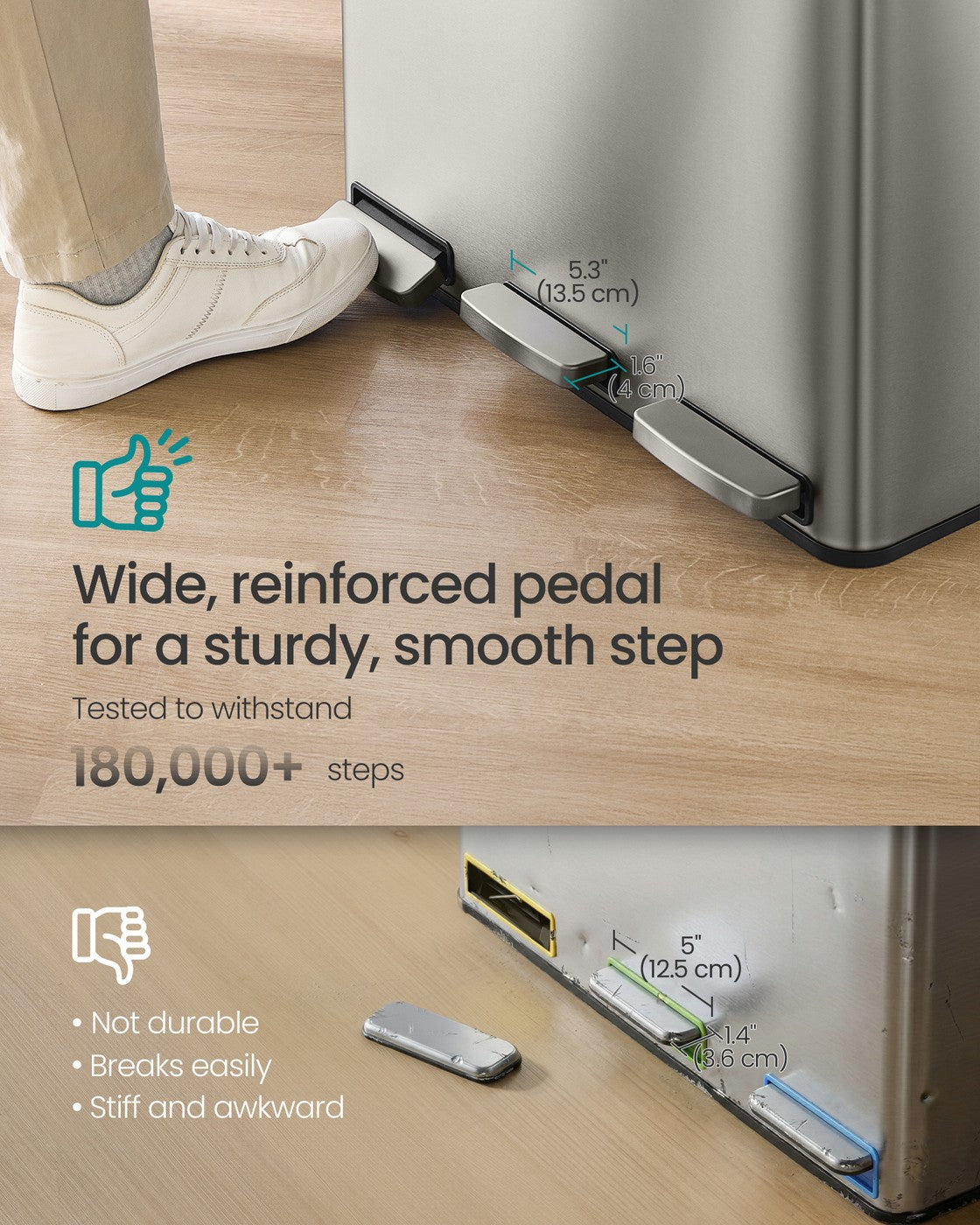 Stainless Steel Kitchen Bin with Three 15 L Compartments - image 3