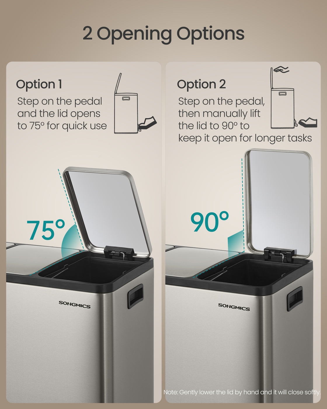 Stainless Steel Kitchen Bin with Three 15 L Compartments - image 4