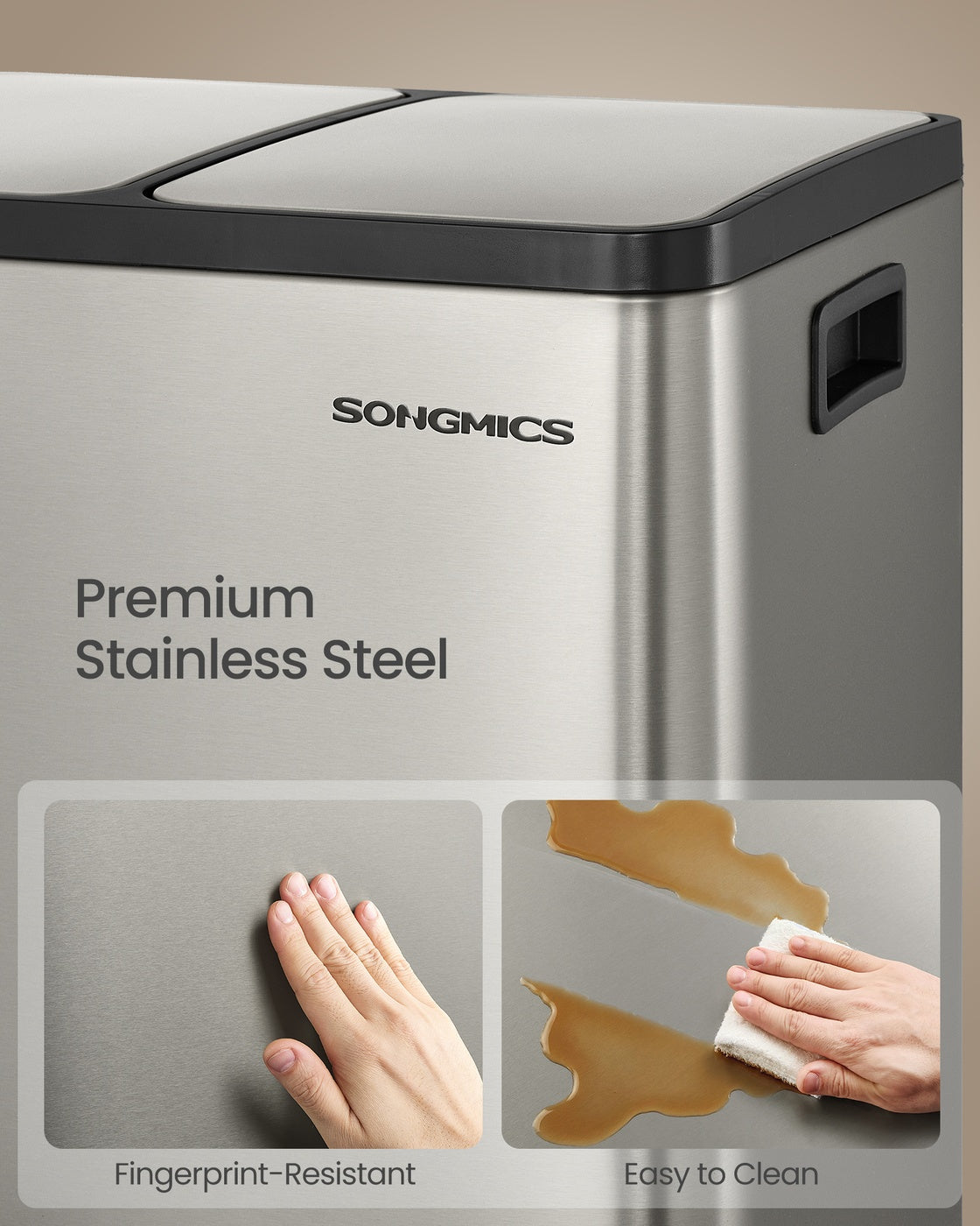 Stainless Steel Kitchen Bin with Three 15 L Compartments - image 8