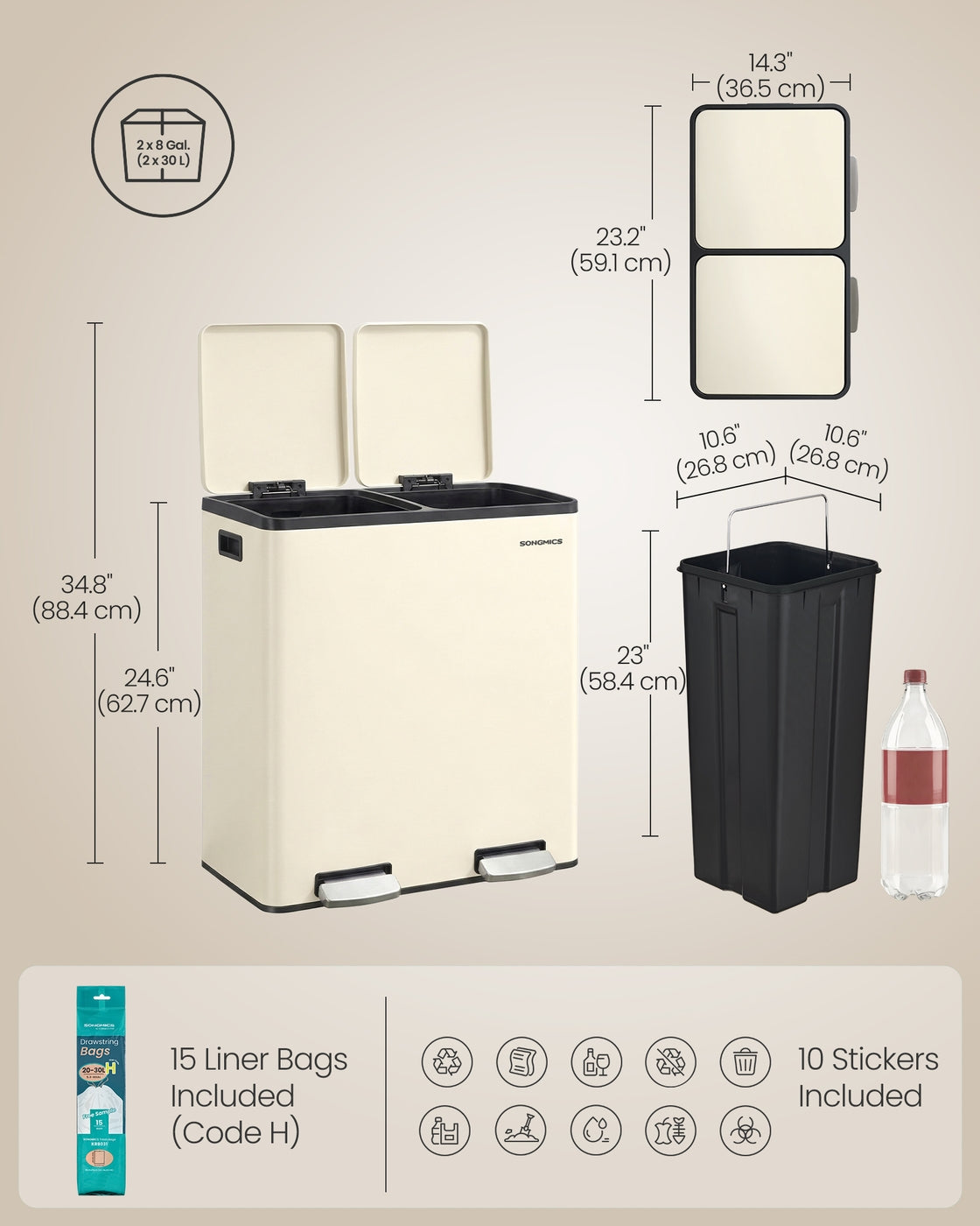 Double compartment stainless steel trash can for recycling - image 16