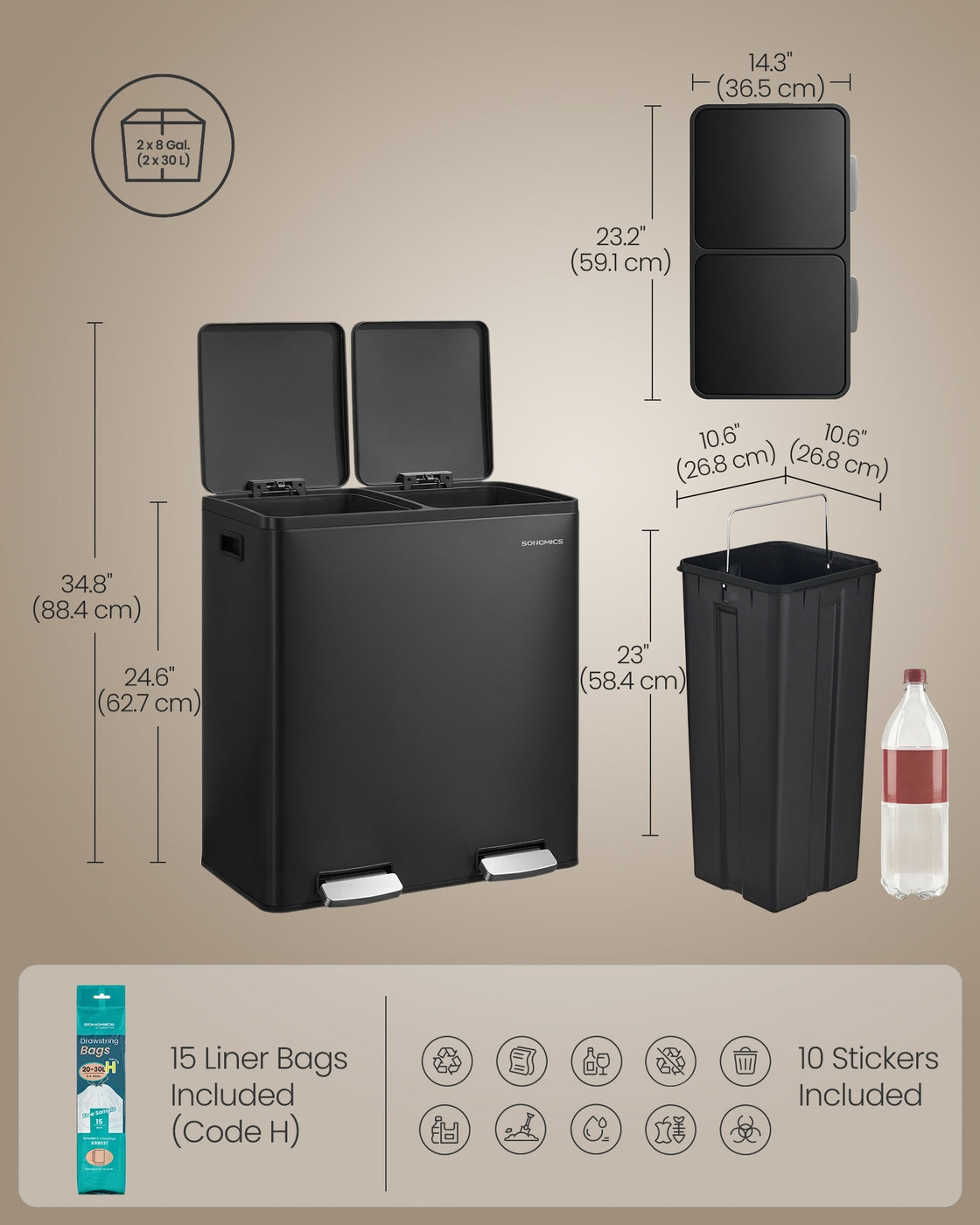Double compartment stainless steel trash can for recycling - image 8