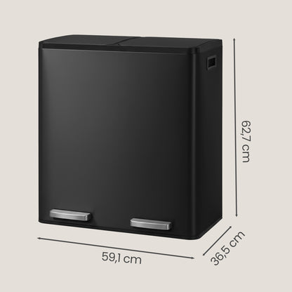 Steel Kitchen Bin with Two 30 L Compartments