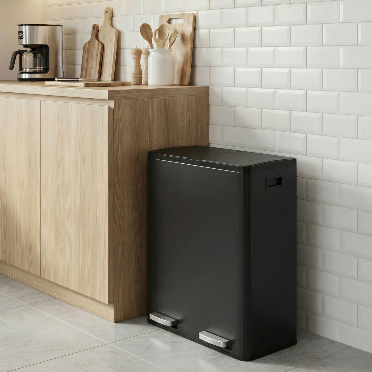 Steel Kitchen Bin with Two 30 L Compartments