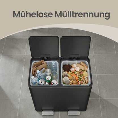 Steel Kitchen Bin with Two 30 L Compartments