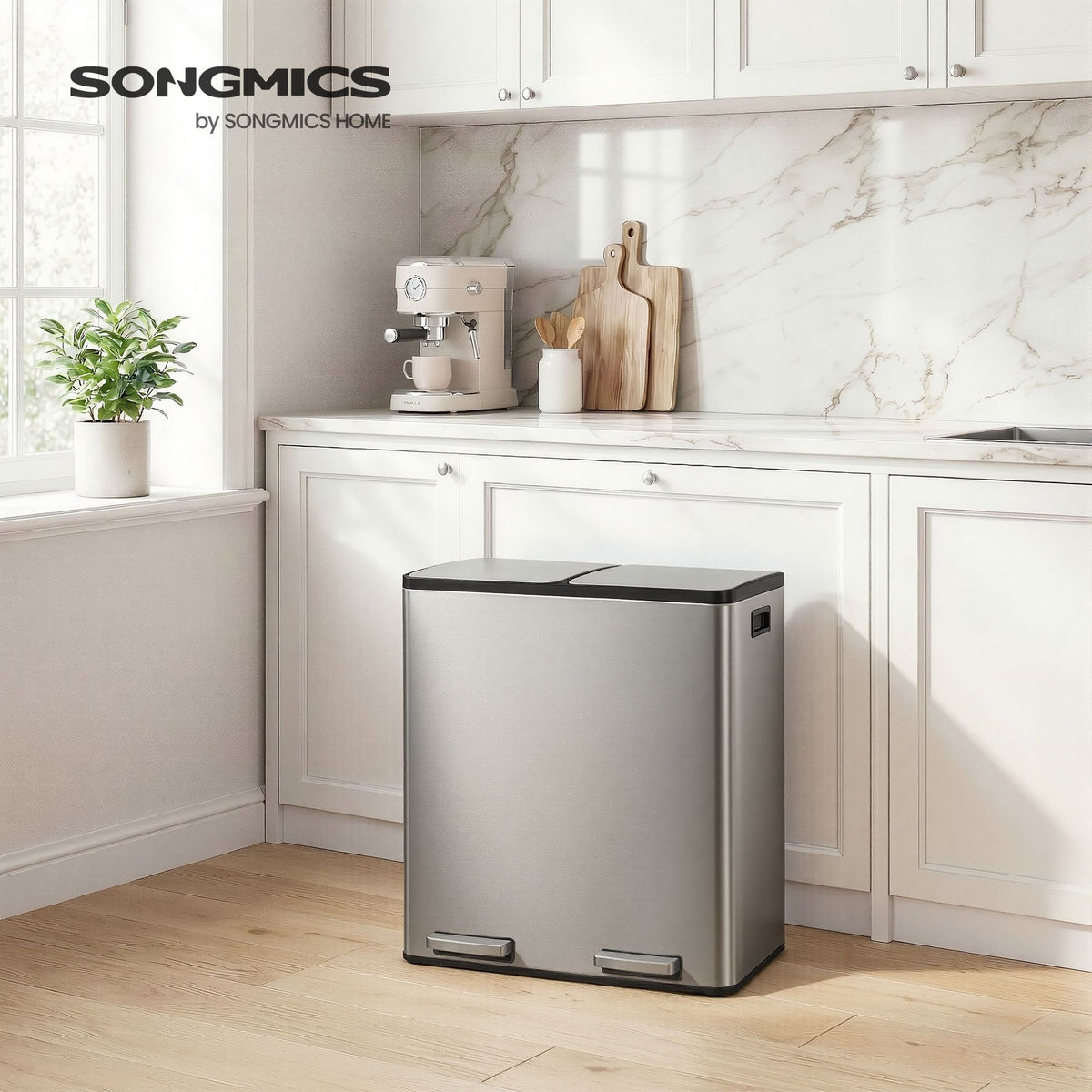 Steel Kitchen Bin with Two 30 L Compartments