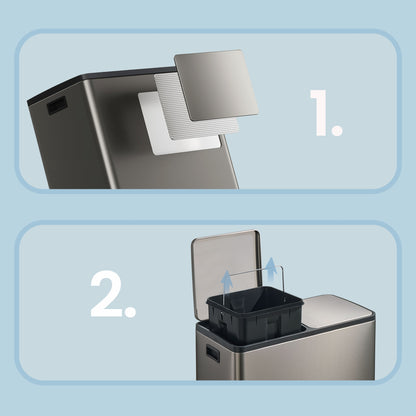 Steel Kitchen Bin with Two 30 L Compartments