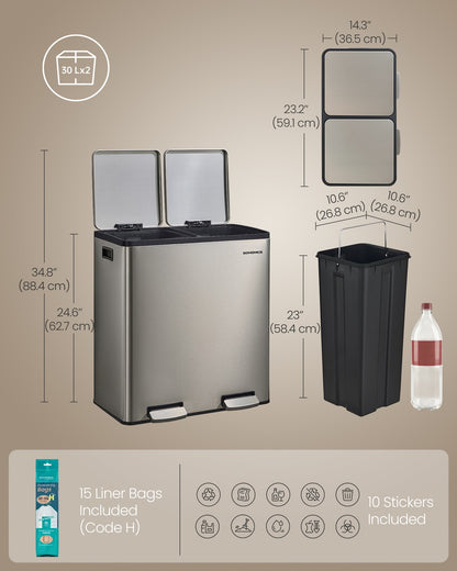Steel Kitchen Bin with Two 30 L Compartments - image 15