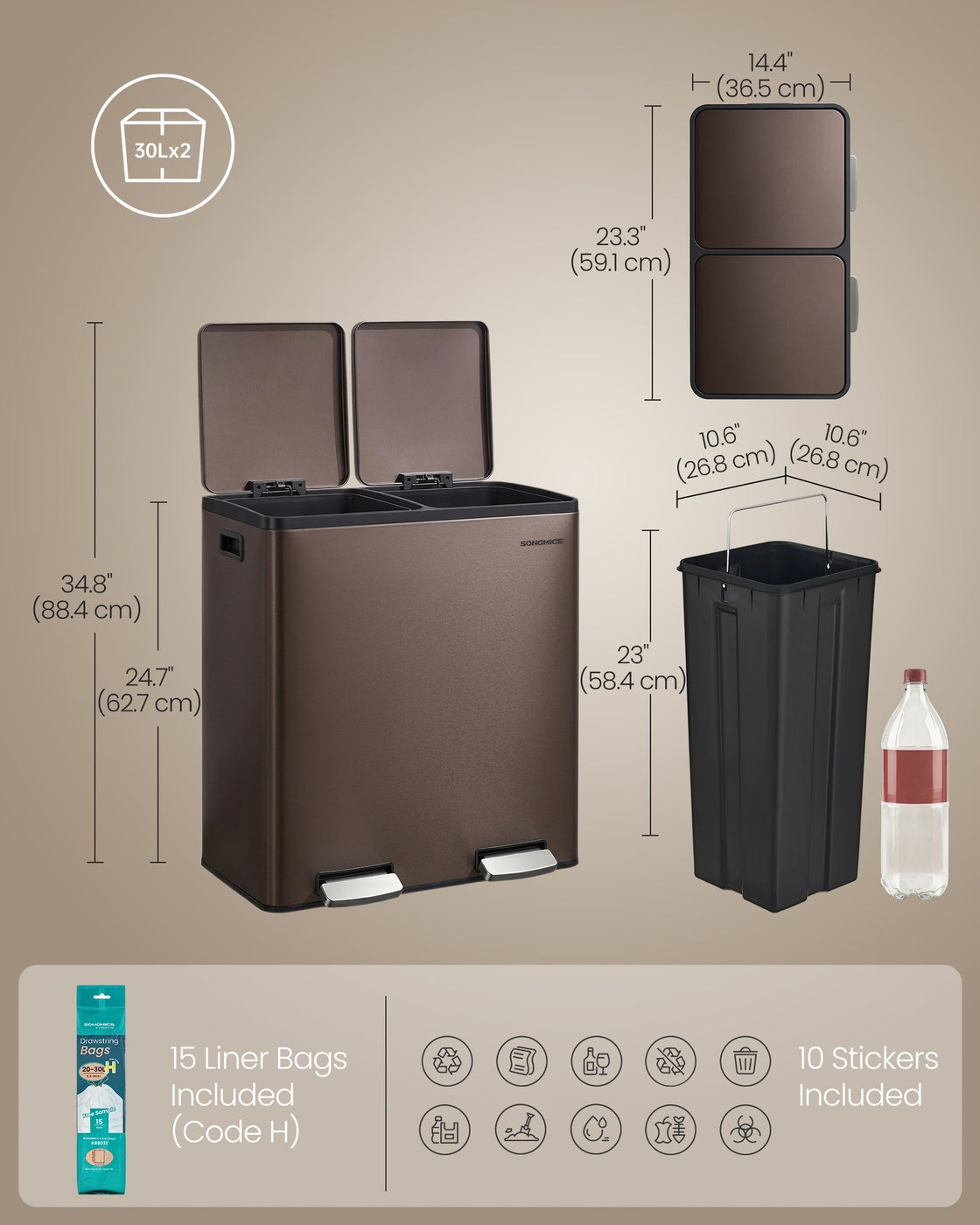 Double compartment stainless steel trash can for recycling - image 40