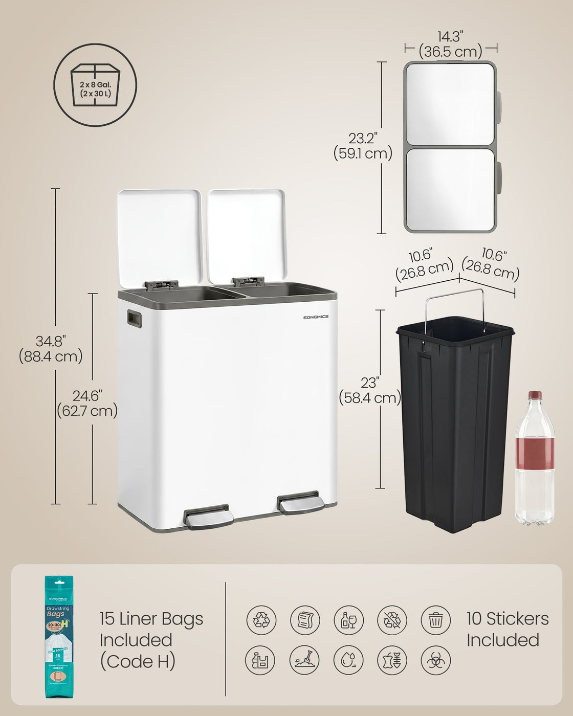 Double compartment stainless steel trash can for recycling - image 32