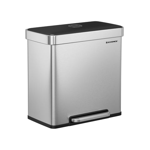 16 Gallon(2 x 8 Gallon) Dual Compartment Garbage Can Silver
