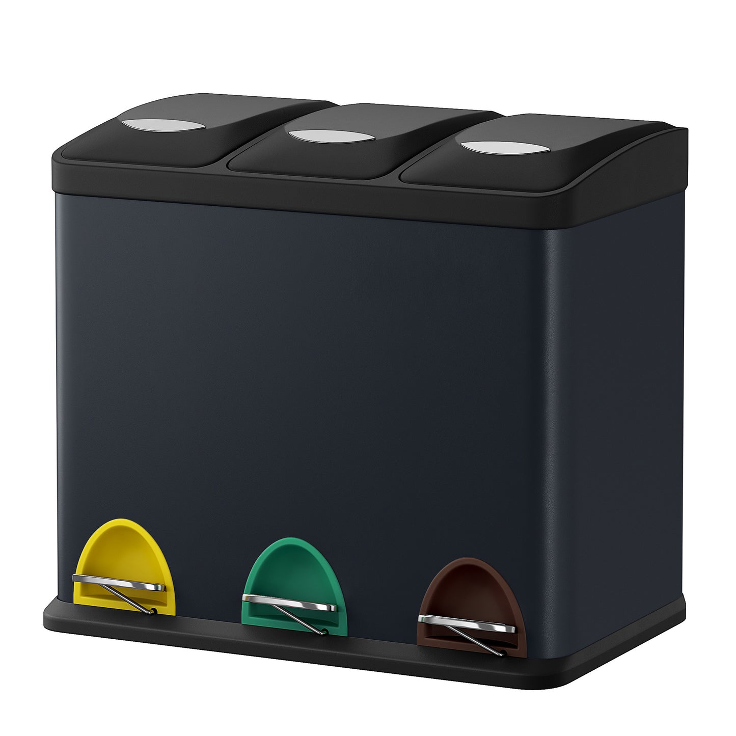 3 x 8 L Metal Kitchen Rubbish Bin, Pedal Trash Bin for Waste and Recycling, with Lids and Inner Buckets - image 1