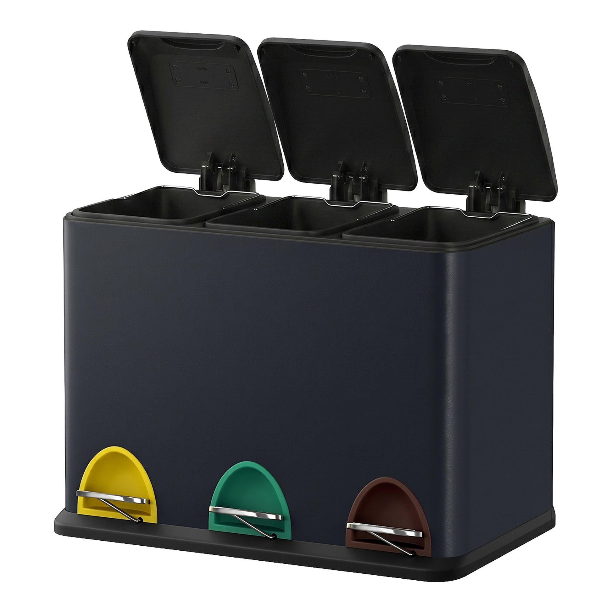 3 x 8 L Metal Kitchen Rubbish Bin, Pedal Trash Bin for Waste and Recycling, with Lids and Inner Buckets - image 2
