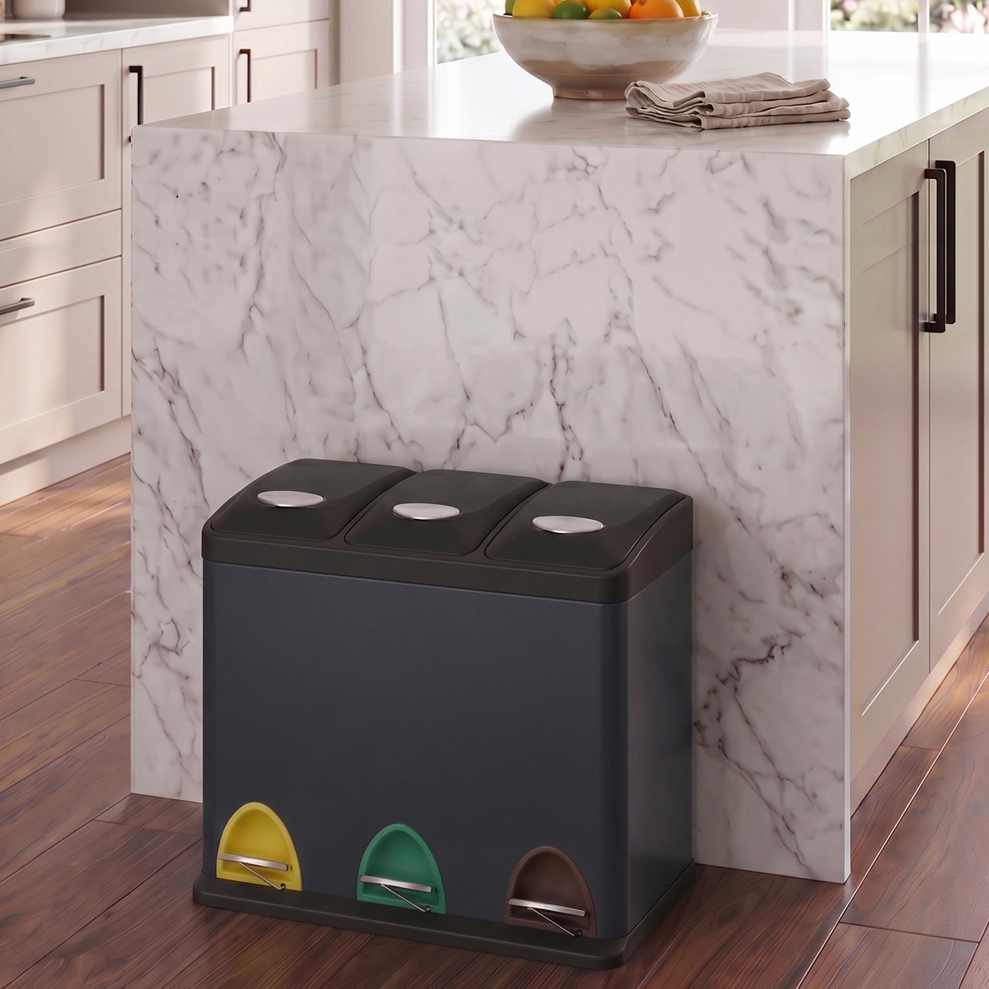 3 x 8 L Metal Kitchen Rubbish Bin, Pedal Trash Bin for Waste and Recycling, with Lids and Inner Buckets - image 4