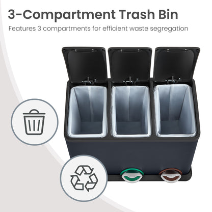 3 x 8 L Metal Kitchen Rubbish Bin, Pedal Trash Bin for Waste and Recycling, with Lids and Inner Buckets - image 6