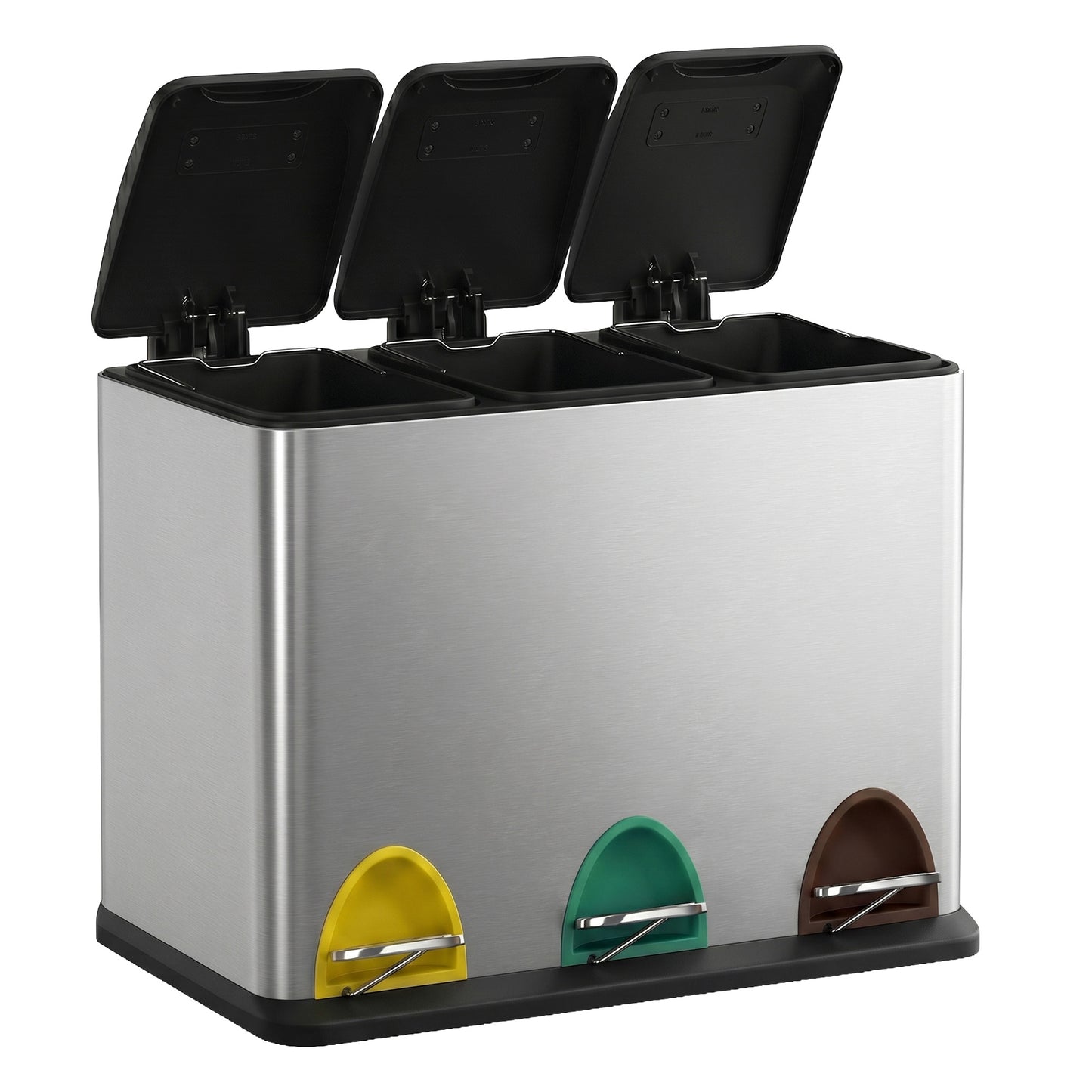 3 x 8 L Metal Kitchen Rubbish Bin, Pedal Trash Bin for Waste and Recycling, with Lids and Inner Buckets - image 2