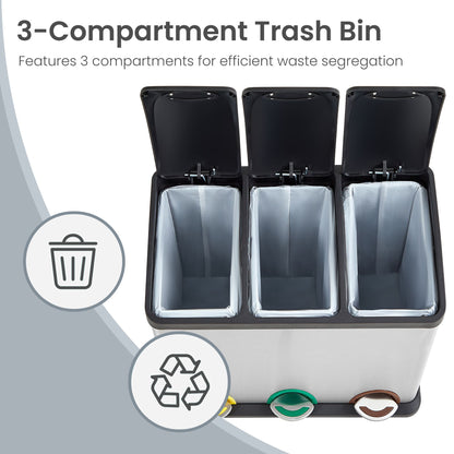 3 x 8 L Metal Kitchen Rubbish Bin, Pedal Trash Bin for Waste and Recycling, with Lids and Inner Buckets - image 6