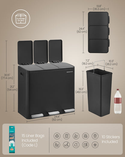 Steel Kitchen Bin with Three 18 L Compartments - image 7