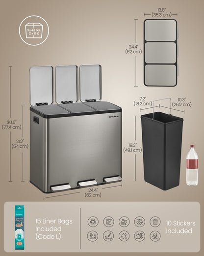 Steel Kitchen Bin with Three 18 L Compartments - image 15
