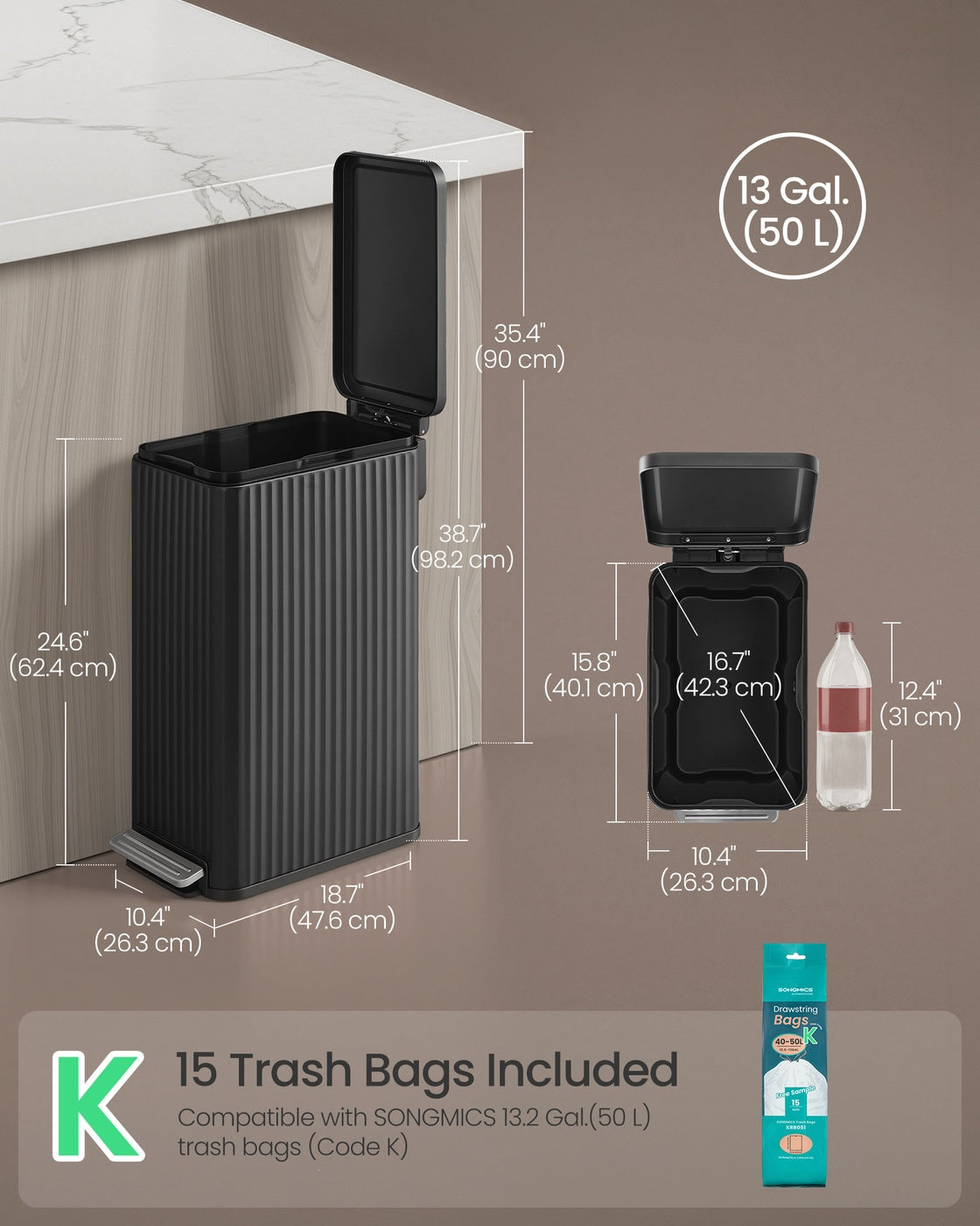 50 L Steel Kitchen Bin with Pedal and Soft-Close Lid - image 7