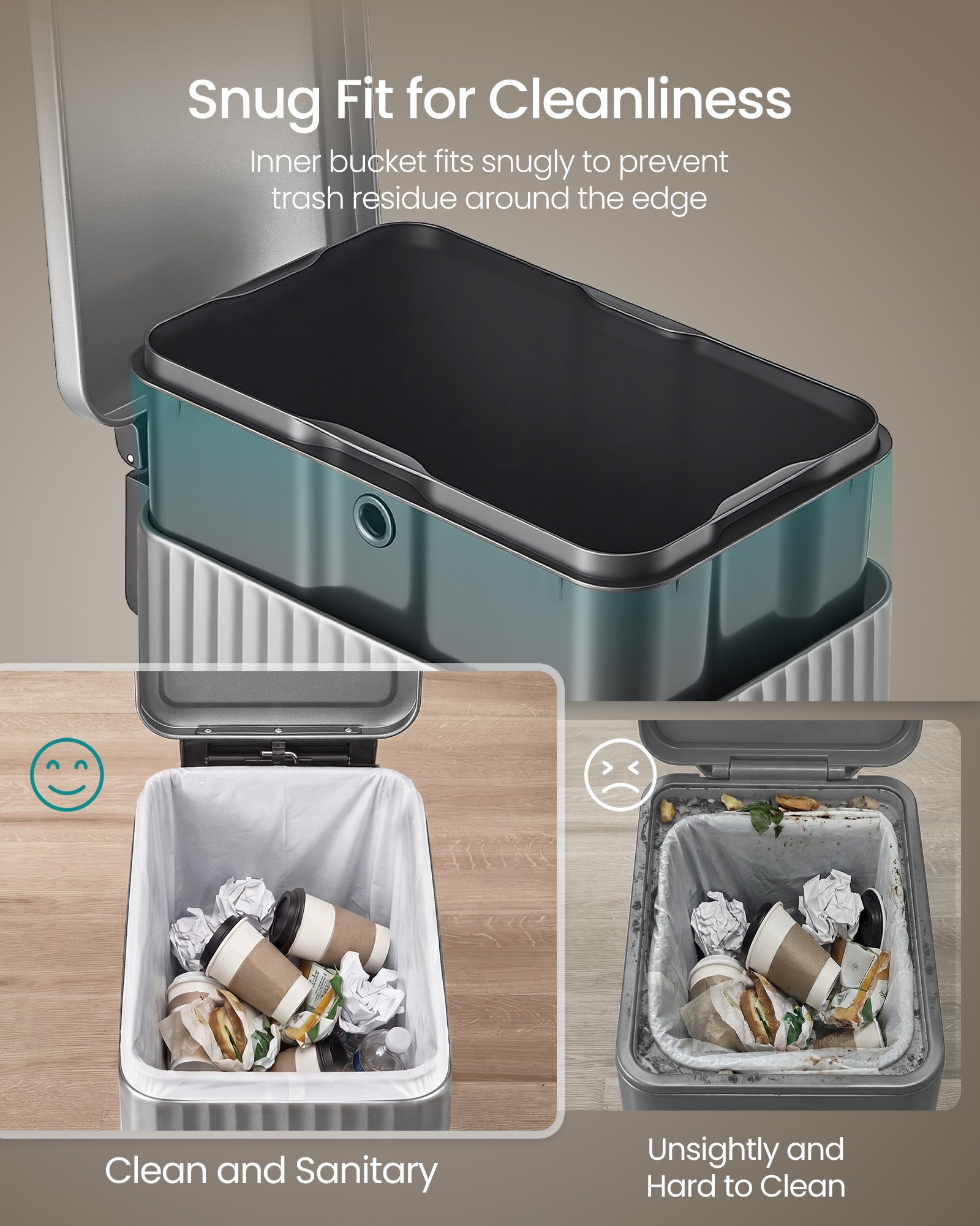 Slim stainless steel trash can with lid for kitchen - image 15