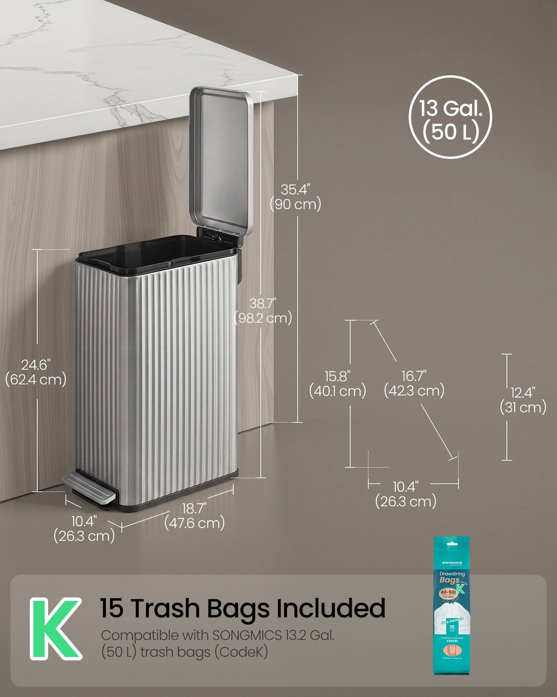 50 L Steel Kitchen Bin with Pedal and Soft-Close Lid - image 34
