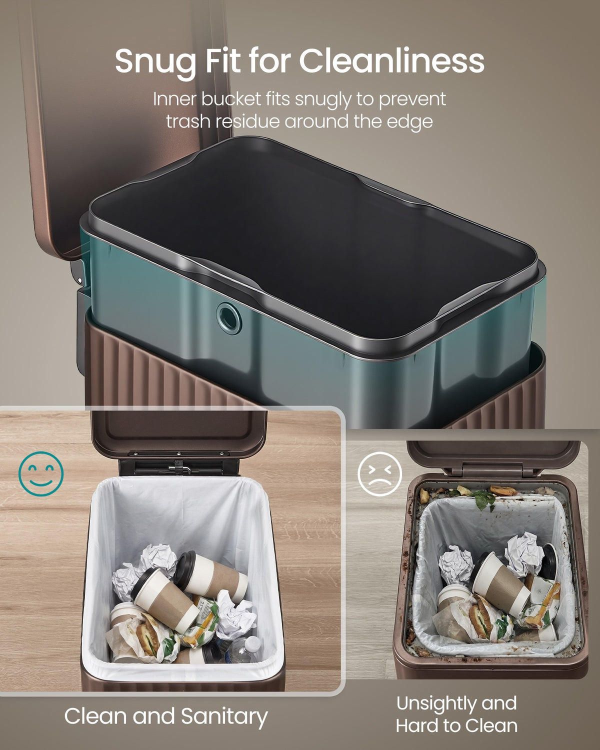 Slim stainless steel trash can with lid for kitchen - image 32
