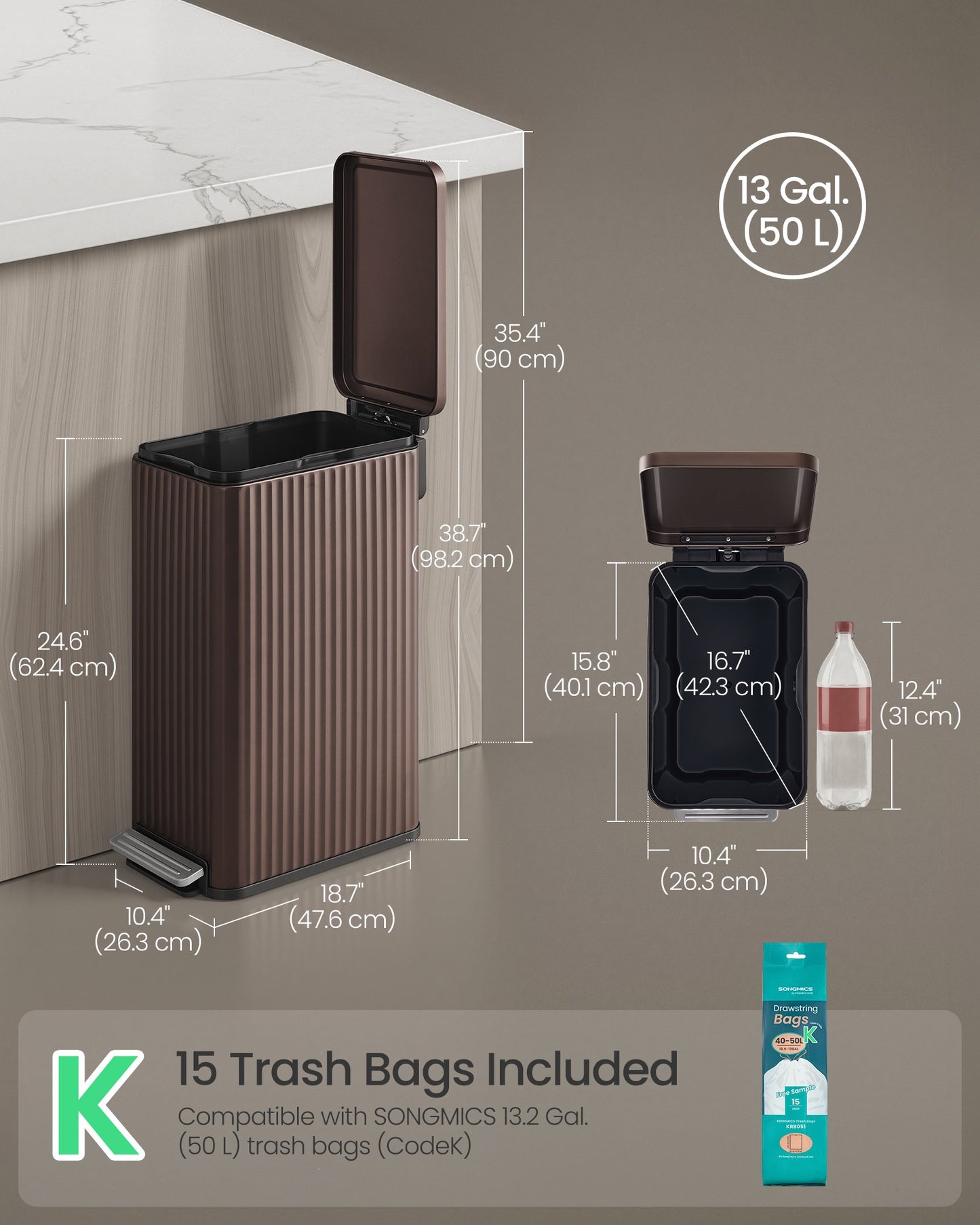 Slim stainless steel trash can with lid for kitchen - image 35