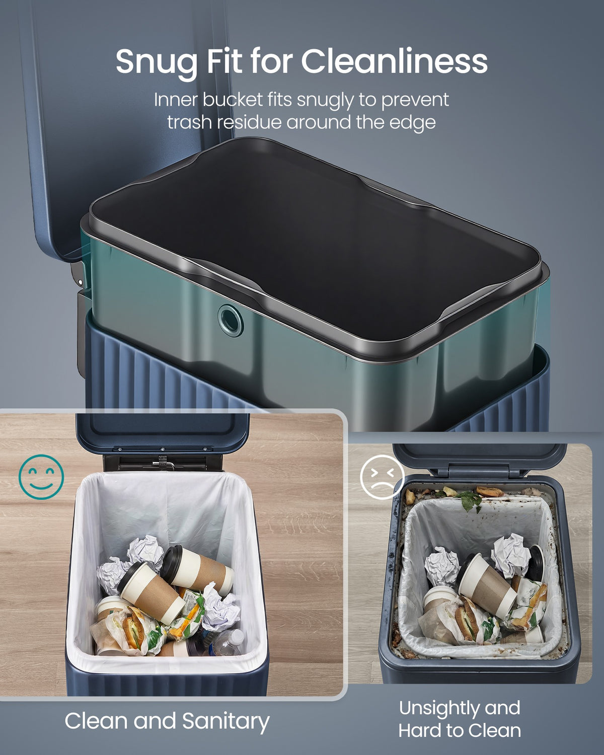 Slim stainless steel trash can with lid for kitchen - image 41