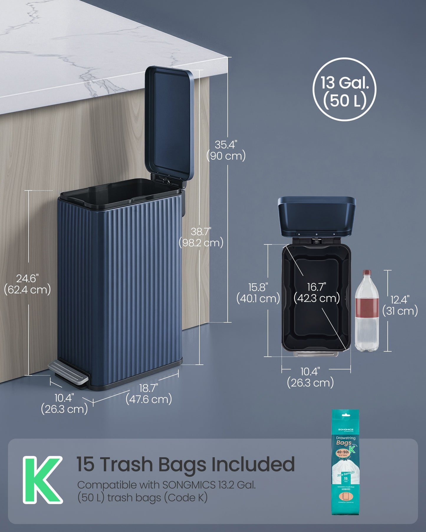 Slim stainless steel trash can with lid for kitchen - image 44