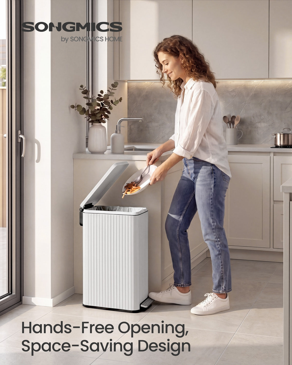 Slim stainless steel trash can with lid for kitchen - image 46