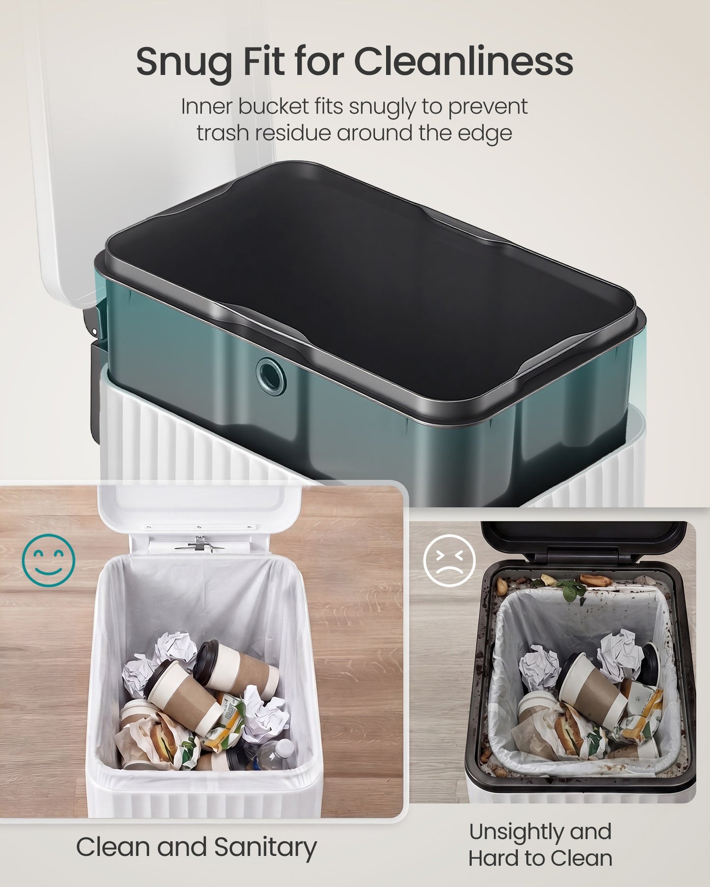 Slim stainless steel trash can with lid for kitchen - image 50
