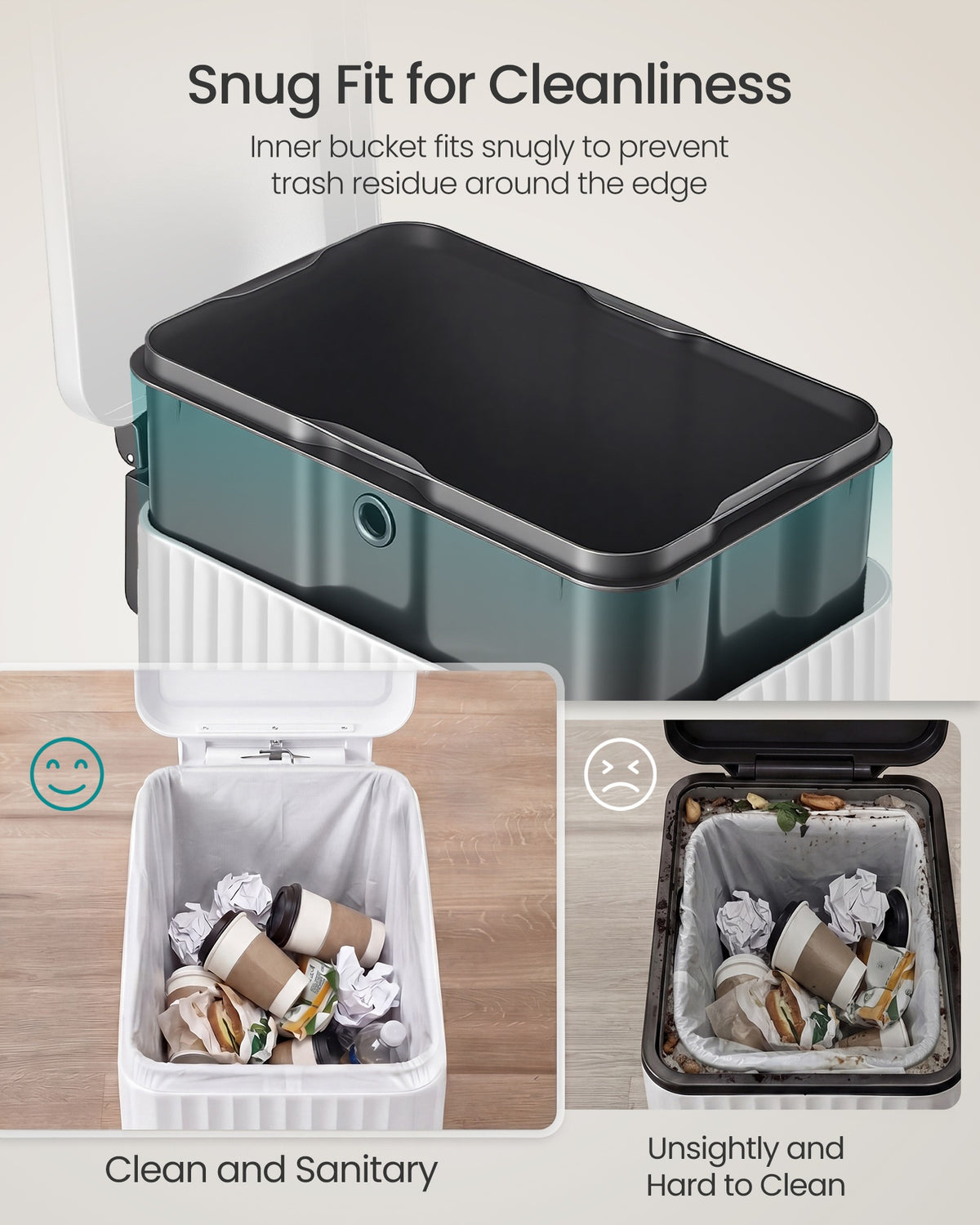 Slim stainless steel trash can with lid for kitchen - image 50