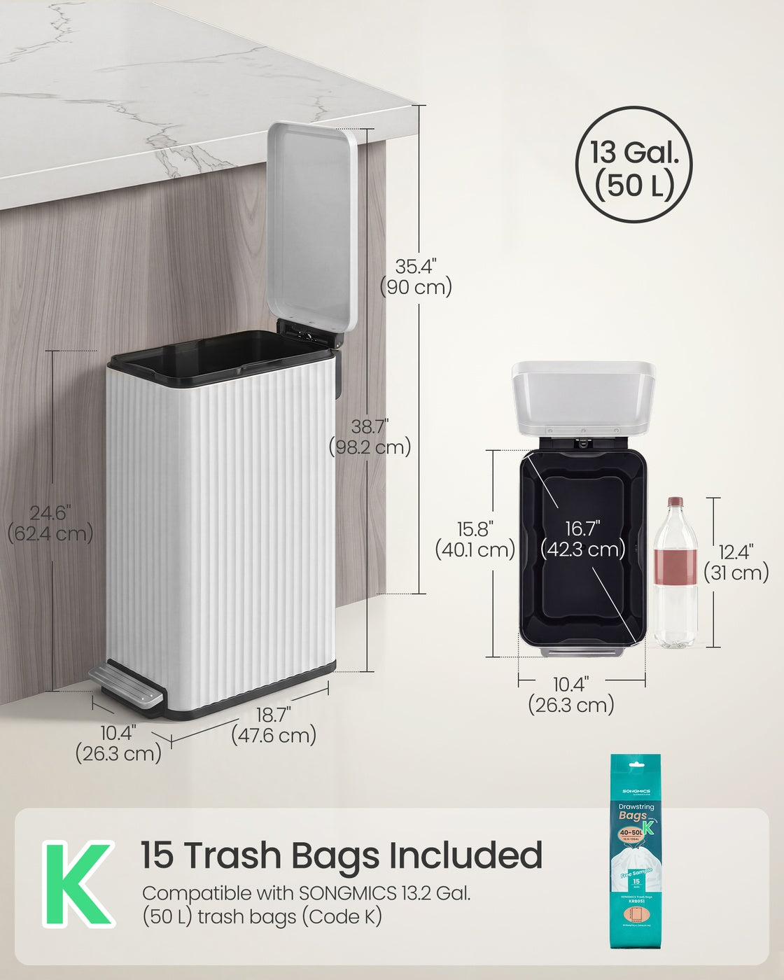 50 L Steel Kitchen Bin with Pedal and Soft-Close Lid - image 16