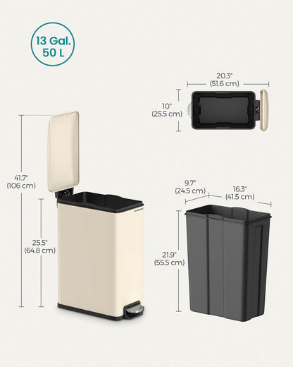 13-Gallon (50 L) Garbage Can for Narrow Spaces with Soft-Close Lid