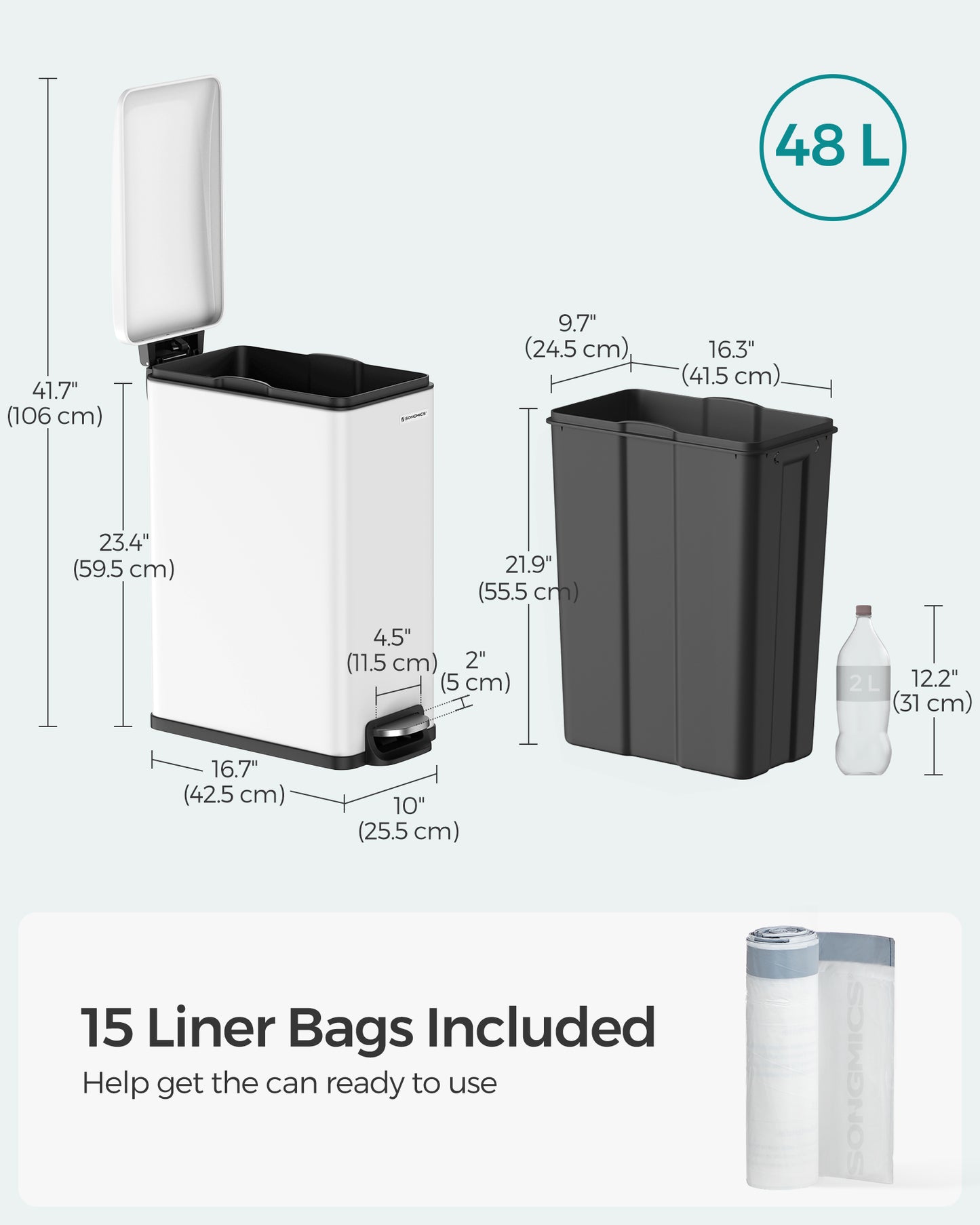 13 Gallon Garbage Can for Narrow Spaces with Soft-Close Lid - HWLEXTRA 