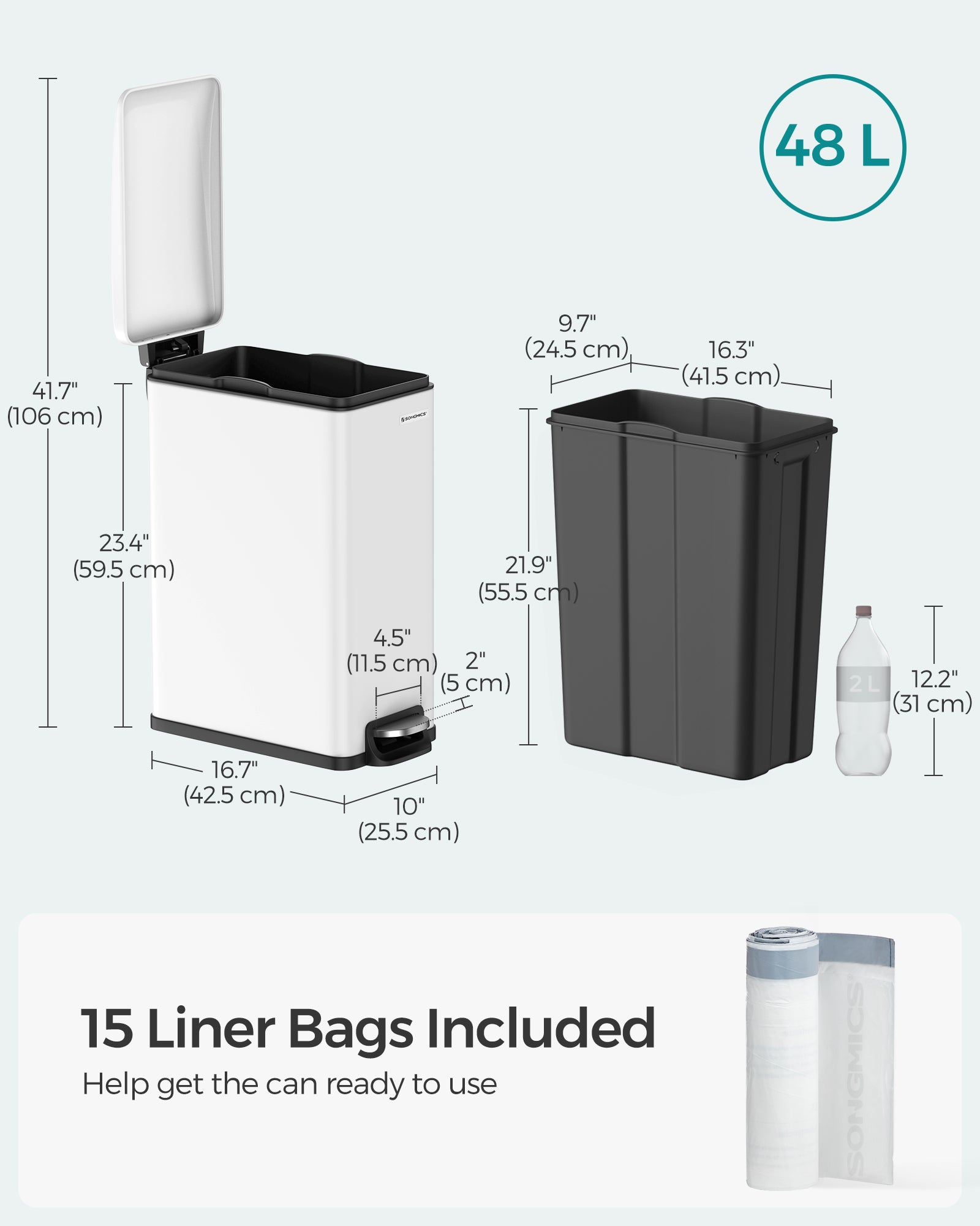 13 Gallon Garbage Can for Narrow Spaces with Soft-Close Lid - HWLEXTRA 