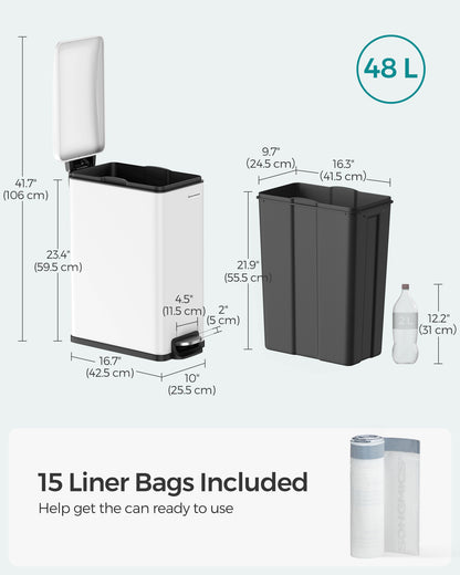 13 Gallon Garbage Can for Narrow Spaces with Soft-Close Lid - HWLEXTRA 