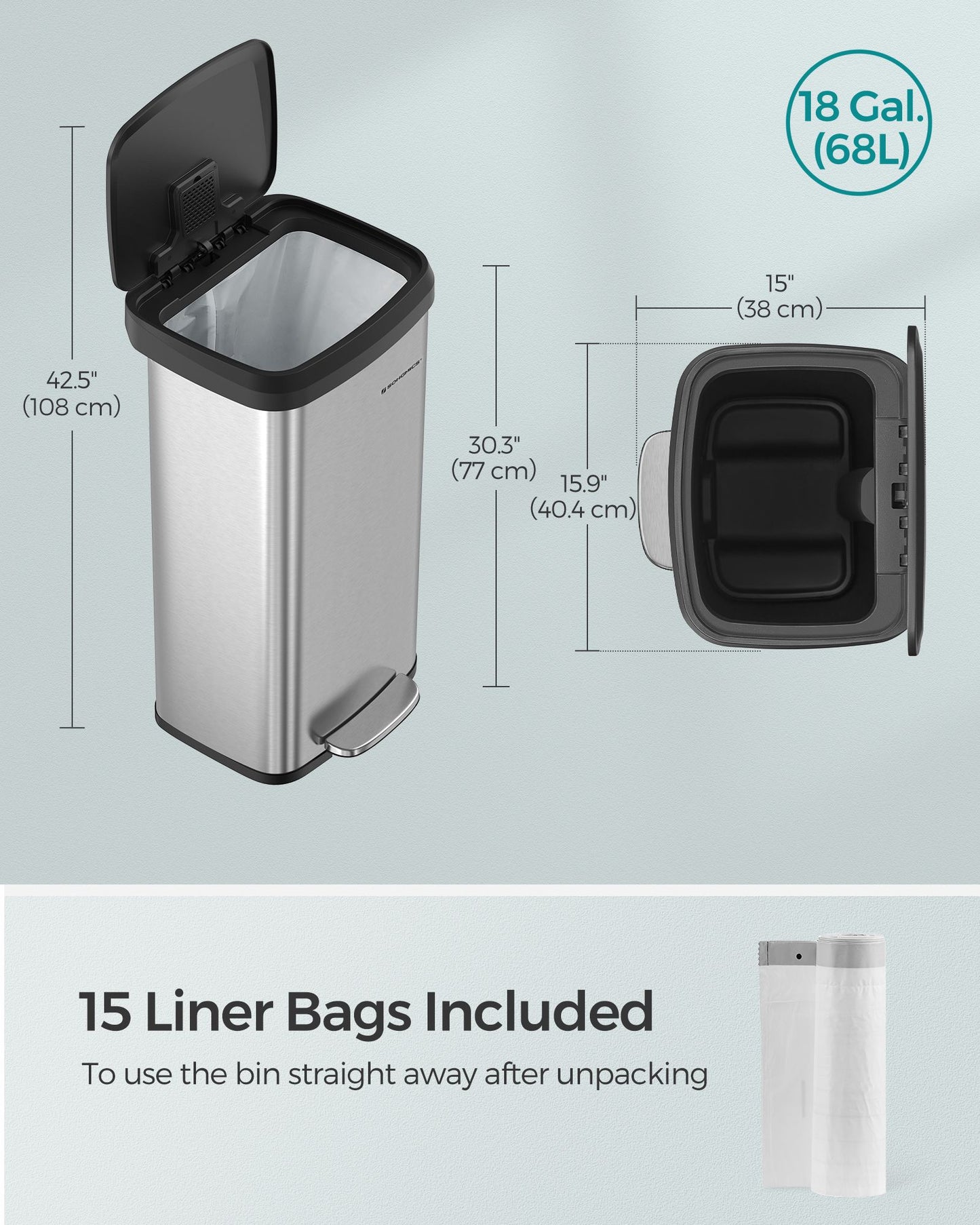 18-Gallon Stainless Steel Garbage Can