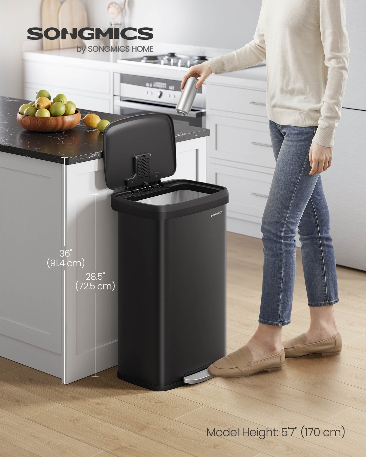 Kitchen Trash Can, 21 Gallon (80 L) Stainless Steel Garbage Can, with Stay-Open Lid and Step-on Pedal
