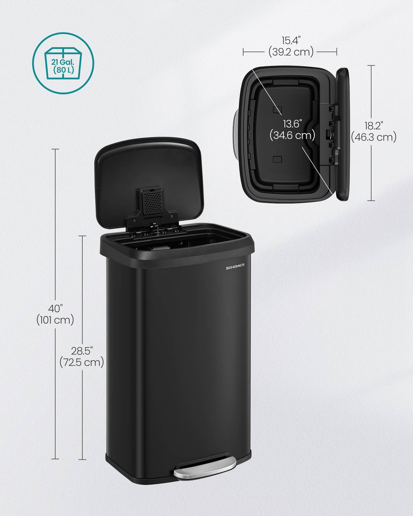 Kitchen Trash Can, 21 Gallon (80 L) Stainless Steel Garbage Can, with Stay-Open Lid and Step-on Pedal