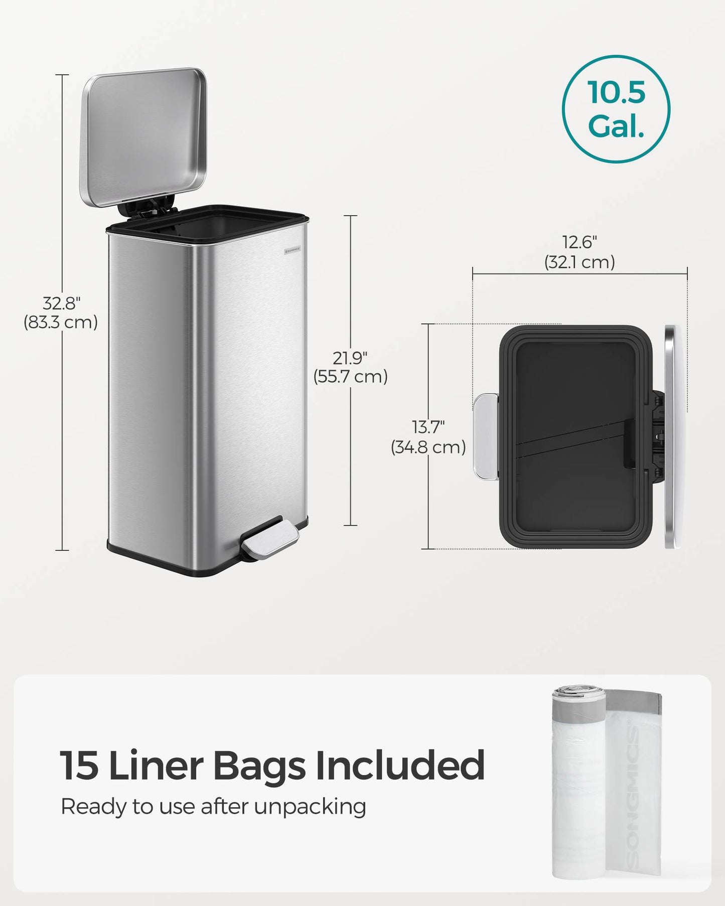 10.5 Gallon Kitchen Trash Can with Lid