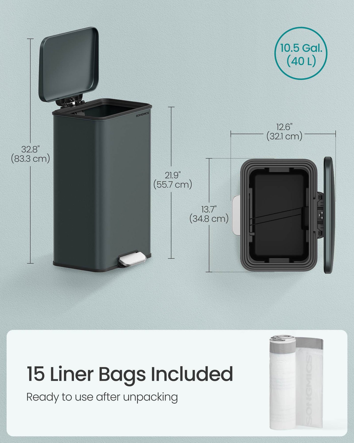 10.5 Gallon Kitchen Trash Can with Lid